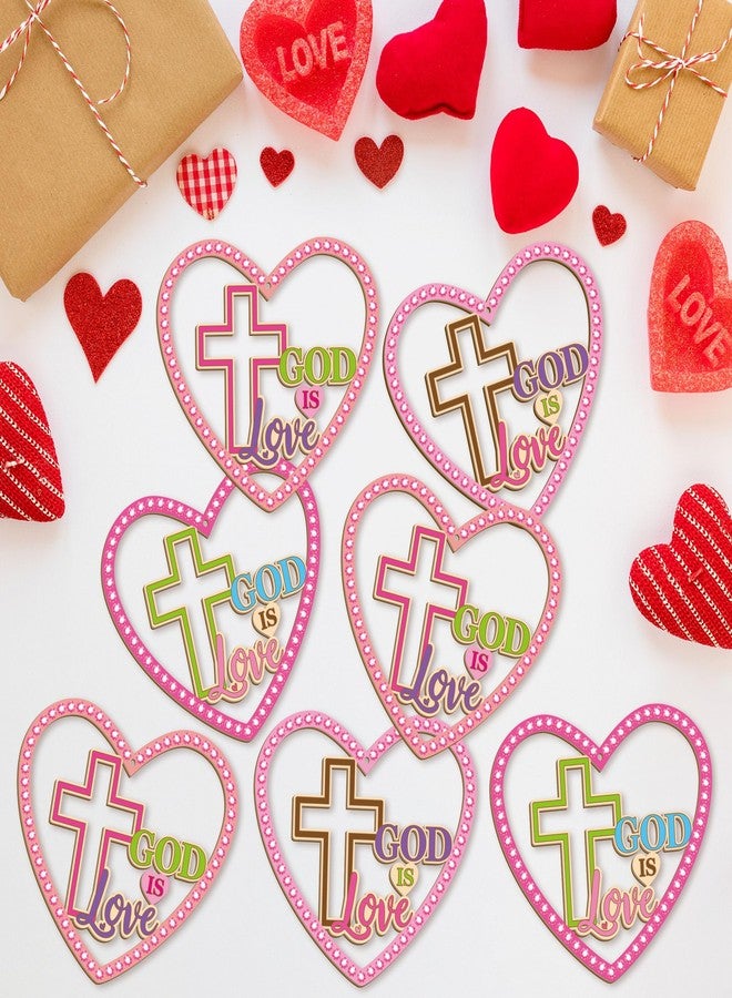 BeYumi Valentines Christian Heart Crafts - 20Pcs Valentine's Day DIY Wooden GOD is Love Ornaments Craft Kit for Kids Make Your Own Religious Cross Decor with Gem Stickers Church School Party Supplies - Image 4